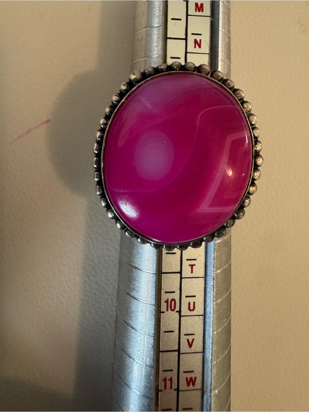925 Silver Ring with banded Pink agate Cabochon Sz 8 - Women's Jewelry